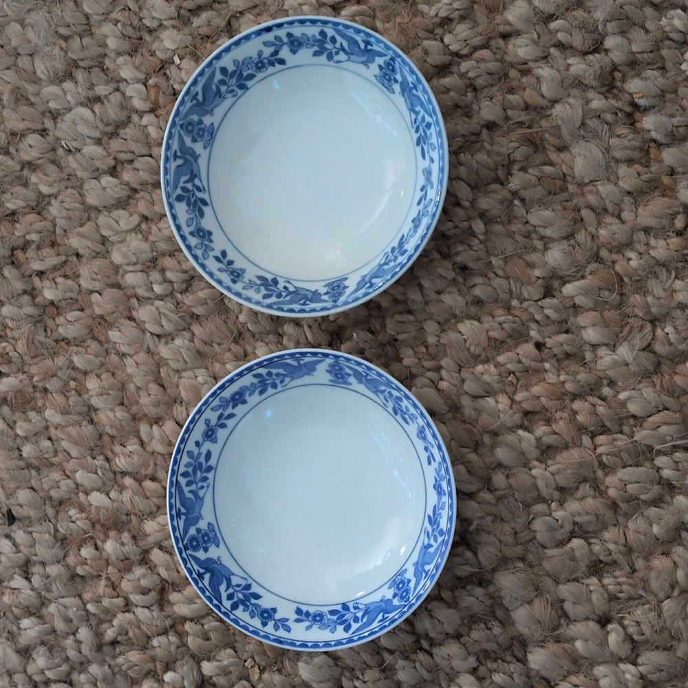 2 Nippon Royal Sometuke Double Phoenix Small Fruit Ice Cream Bowls Vintage